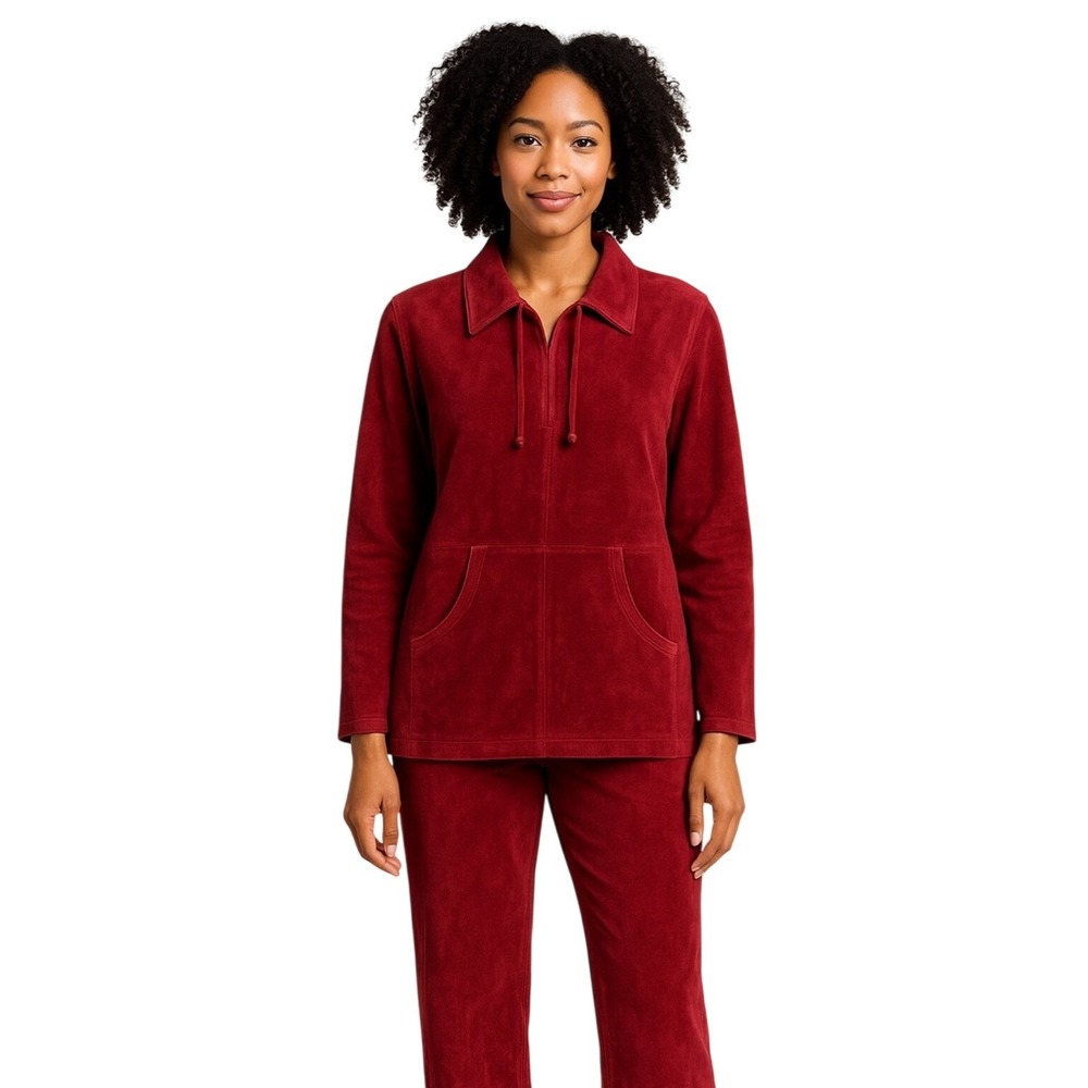 Terry Lewis Classic Luxuries Suede Leather Jacket Pants Set Red Women's L NWT